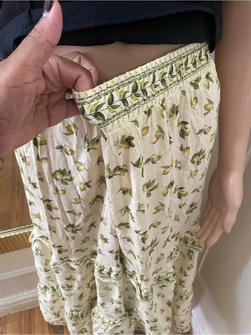 Max Studio Cream Midi Skirt with Green Floral Print - Picture 10 of 13